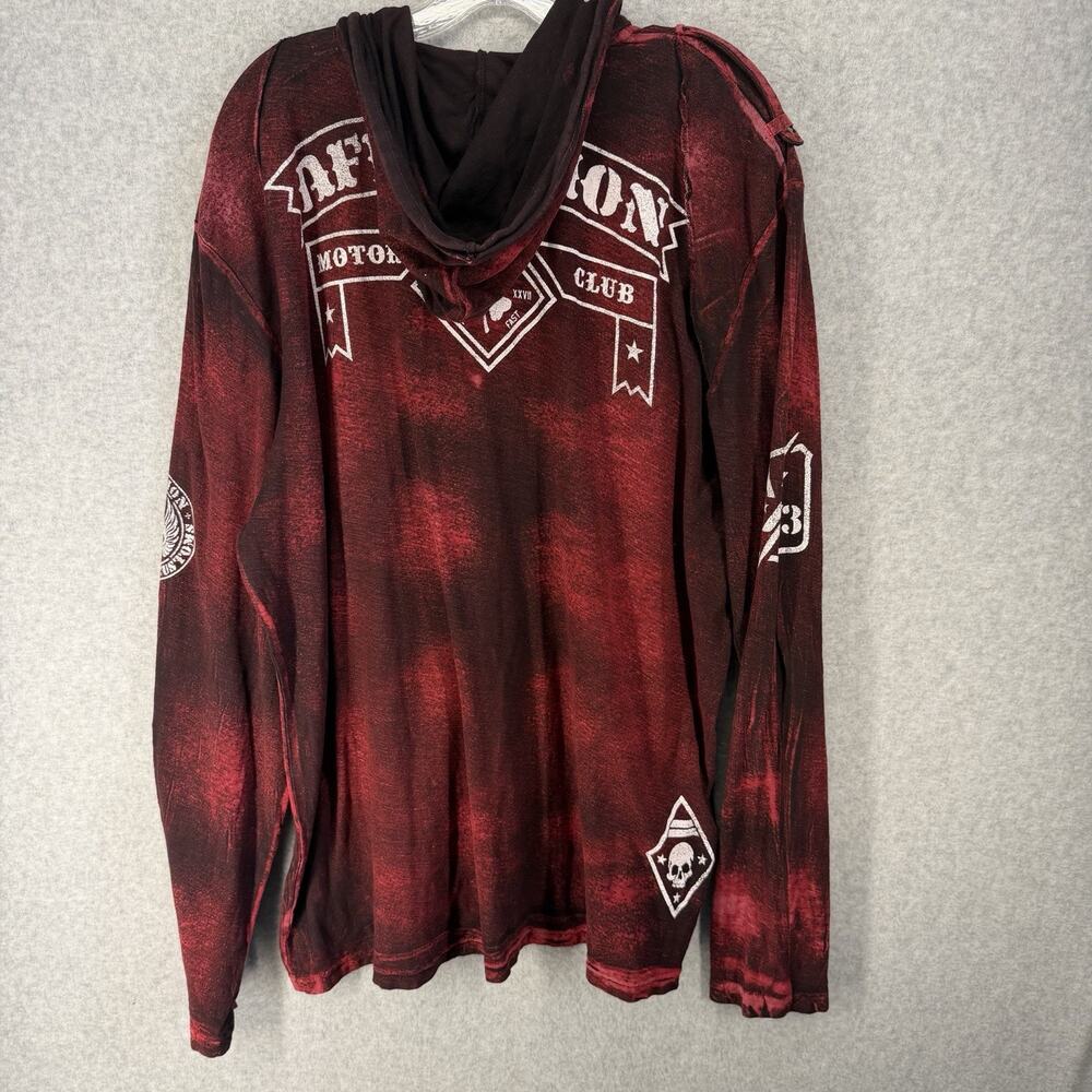 Affliction American Customs Henley Hoodie 2X Red Distressed Y2K - Picture 11 of 15